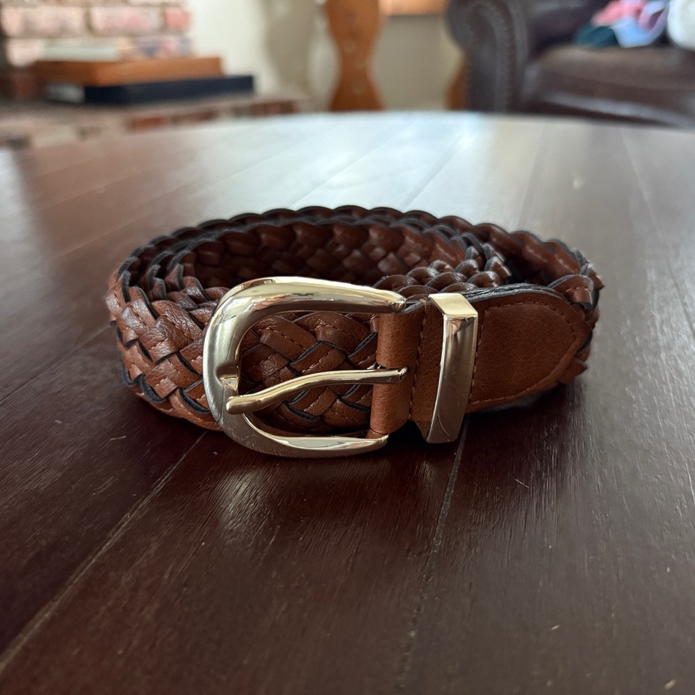 Braided Faux Leather Belt with Gold Buckle XL